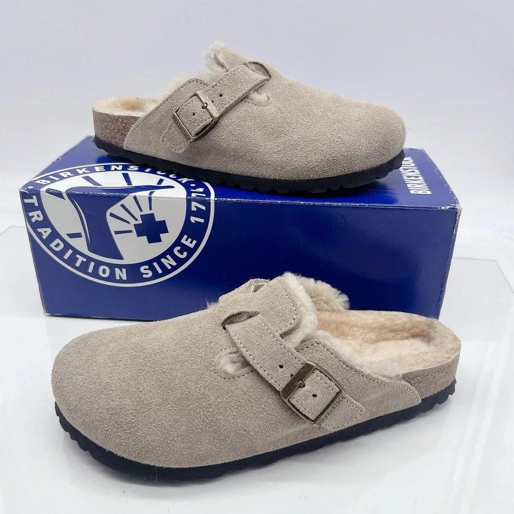 Birkenstock Boston Shearling Women's Clogs Slip On Comfort Gray Suede EU 38 US 7 - Picture 3 of 15